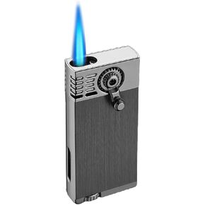 نافذة وقود مرئية قابلة لإعادة تعبئة Torch Torch قابلة لإعادة التعبئة ، وتصميم بارد للمعادن ، فريدة من نوعها للرجال شموع تخييم أفكار هدايا الشواء (بدون غاز) (فضية)