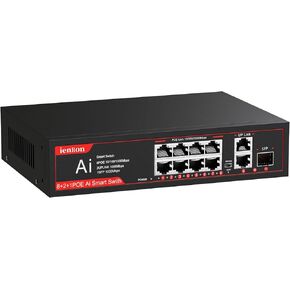 11 Ports PoE Switch, 8 Ports Gigabit PoE Switch with 2 Uplink Gigabit Ports+ 1 SFP Slot, Plug and Play with AI Detection VLAN Mode Unmanaged Network Switch 10/100/1000Mbps for IP Cameras