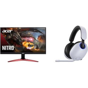 acer Nitro KG241Y Sbiip 23.8" Full HD (1920 x 1080) VA Gaming Monitor & Sony-INZONE H9 Wireless Noise Canceling Gaming Headset, Over-ear Headphones with 360 Spatial Sound, WH-G900N, One Size, White