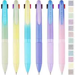 NiArt 4-in-1 Retractable Gel Ink Pens Set of 6, 6 PCS Gradient Pens, Smooth 0.7mm Bullet Tip & Multicolor Quick-Dry Ink for Journaling, Note Taking, Easy Push Button Color Switching, Clip Design
