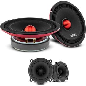 DS18 PRO-X6.4BMSL/PRO-TW120BK Speakers Bundle, 6.5in 500W Midrange, 3in 240W Tweeter, Wired, 2 Speakers