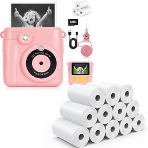 A Set of Pink Kids Instant Camera Print *1 and 12 Rolls Print Refill Paper