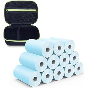12 Rolls Blue Refill Print Paper and Black Camera Case for Camera and Accessories