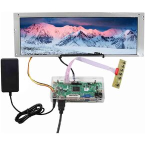VSDISPLAY 14.9" 1280x390 LCD Screen LTA149B780F with DVI VGA Audio Controller Board M.NT68676 with Acrylic Case,and Power Adapter,for DIY 1up Cabinet/Car Gauge Cluster Digital Marquee Monitor