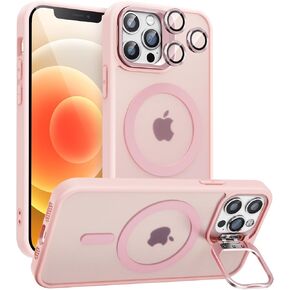 Magnetic for iPhone 11 Pro Max Case with Stand, Compatible with Magsafe, Military Protection & Camera Lens Protector Translucent Matte Case, Black