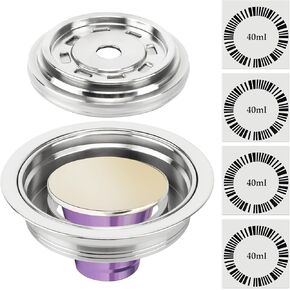 Reusable Coffee Capsule Adapter for Nespresso Vertuo Machines, Stainless Steel Coffee Pod Adapter with 4 Stickers, Compatiable with Vertuo POP/Vertuo Next/Delonghi ENV135/ Vertuolline GCA1 (40 ml)