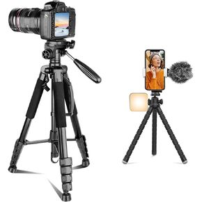 Aureday 74' Camera Tripod with Travel Bag Bundle, Cell Phone Tripod with Wireless Remote and Phone Holder, Compatible with DSLR Cameras, Cell Phones, Projector, Webcam