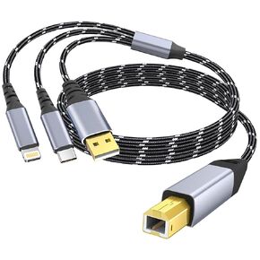 Printer Cable 6.6FT,USB C&USB-A to USB-B Cable，High Speed Nylon Braided Scanner Printer Cord for HP Canon Dell Epson Brother Lexmark Xerox Samsung Piano DAC & More