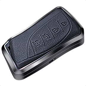 Black Leather and Aluminum Frame Smart Key Case Cover Compatible Lexus ES350 ES300h UX200 LS500 LS500H LC500 LC500h 4 Button Keyless Car Remote Accessory