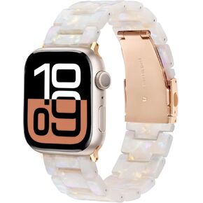 Resin Bands Compatible with Apple Watch Bands for Women Lightweight Tortoiseshell Watch Strap 38mm 40mm 41mm 42mm S10 Dressy Watches Band Wristband for iwatch Series 9/8/7/6/5/4/3/2/1/SE