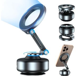 【Upgrade】 Electric Vacuum Magnetic Phone Holder for Car, 360° Rotating Electric Vacuum Magnetic Car Phone Mount for iPhone 16/15/14/13/12 for Shower/Car/Mirror/Smooth Surfaces