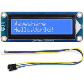 Waveshare LCD1602 I2C Module, Compatible with Raspberry Pi 5/4B/3B/Pico/Pico W/Pico WH, 32 Characters LCD, 3.3V/5V, Backlight Adjustable, Blue