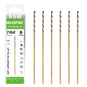 7/64 x 6 Inch Extra Long Drill Bits (6 Pack), Aircraft Drill Bit Black and Gold M2 HSS for Wood, Plastic, Thin Metal Sheet