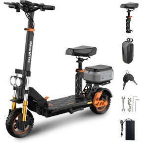 Electric Scooter with Seat for Adults, Foldable e Scoote 1600W Motor Up to 50 Miles Range & 34 MPH Top Speed, 20.8Ah E-Scooter with 10" Off-Road Tires, Fast Commuting Electric Scooter with Storage Bag