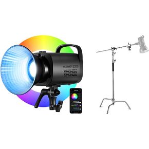 NEEWER CB60 RGB 70W LED Video Light with App Control, Bowens Mount COB Full Color Continuous Output Lighting 18000Lux/1m CCT 2700K-6500K for Photography Studio Video Recording, SC320 C Stand Included