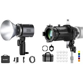 NEEWER MS60 LED Video Light with LS-48 20° Spotlight Snoot 2.4G/APP Control, 65W 5600K Daylight Mini COB Continuous Output Lighting 40000lux/1m, CRI 97+/TLCI 98+, 9 Scenes,Bowens Mount Adapter