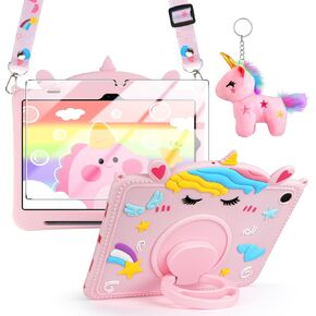 ل Tab Samsung Galaxy Tab A8 10.5 Case 2022 (SM-X200/X205/X207) مع حامل قلم رصاص شاشة ، مقبض دوار ، حزام كتف ، غطاء محصّم للسيليكون للطفل