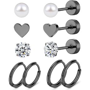 MJust Titanium Earrings for Sensitive Ears 20G Titanium Stud Earrings and Hoop earrings Ball Opal Cubic Zirconia G23 Pure Titanium Cartilage Earrings Hypoallergenic Flat Back Earrings