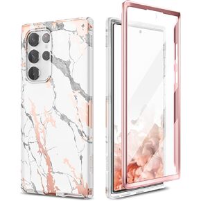 SURITCH for Samsung Galaxy S22 Ultra Case, Built-in Screen Protector for Samsung S22 Ultra 5G Case Full Body Protection Shockproof Rugged Bumper Silicone Phone Protective Cover 6.8 Inch - Rose Marble