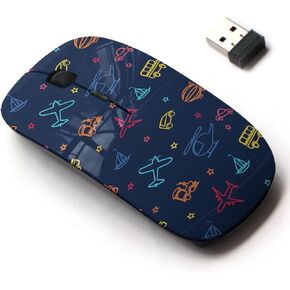 2.4G Wireless Mouse with Cute Pattern Design for All Laptops and Desktops with Nano Receiver - Bus Helicopter