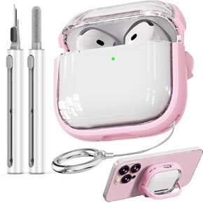 with Safety Lock for AirPods 2nd & 1st Generation Case Cover, Clear Cute Kawaii AirPod Case AirPod 1st/2nd Gen Case for Women Grily with Cleaner Kit - Clear Pink