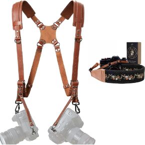 Padwa Lifestyle Tan Dual Camera Harness Strap for Two-Cameras ans Tan Dual Camera Harness Strap for Two-Cameras - Dual Shoulder Full Grain Leather Harness