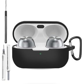 Case for Technics EAH-AZ100, Silicone Protective Cover for Technics EAH-AZ100,Full-Body Shockproof Cover with Scratch Protection, with Keychain & Lanyard and Cleaner Kit，Black