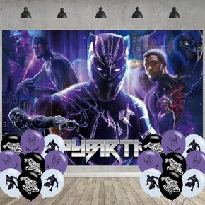Panther of Black Birthday Party Decoration,Panther of Black Party Photo Background 5 x 3 FT and 18 Pcs Balloon,Merch Party Backdrop Supplies