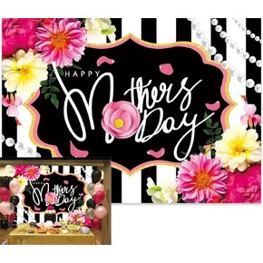 7x5ft Mother's Day Backdrop Black White Stripe Happy Mother's Day Love Best Mom Grandma Festival Celebration Cake Table Photo Backdrop