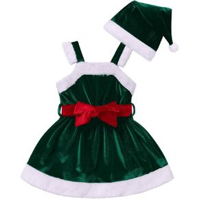 FYMNSI Newborn Baby Girl Christmas Outfit Furry Velvet Tutu Dress with Belt Hat Infant Toddler Xmas Party Photo Shoot Gowns