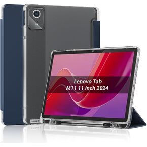 Tablet Case for Lenovo Tab M11 (TB-330FU/TB-330XU), Sanyetral Premium PU Leather Trifold Stand PC Clear Frosted Back Cover with Pen Holder and Auto Wake/Sleep for Lenovo Tab M11/K11 -Dark Blue