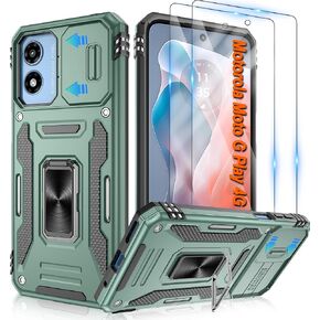 لحالة Motorola Moto G-5G-2024 ، Moto G Play 5G 2024 CASE مع [2 Pack] حامي شاشة HD وغطاء كاميرا الشريحة ، 360 درجة رينج رينج [الصف العسكري] مقاوم للصدمات ، أسود
