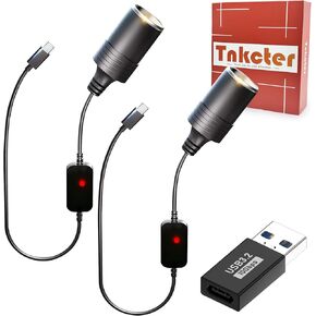 2-Pack USB C to 12V/Cigarette Lighter/DC Barrel Plug Adapter PD3.0 Car Charger for Dash Cam, Power Bank, GPS, LED Strips, Heaters & 12V Devices,Deliver The usbC to USBa Converter