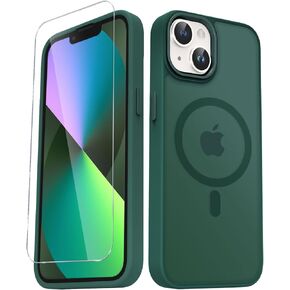 for iPhone 15 Case, Matte Magnetic Phone Case with 1 Screen Protector, Support for Magsafe, Translucent Frosted Slim Shockproof Protective Cover for iPhone 15 6.1 inch, Black