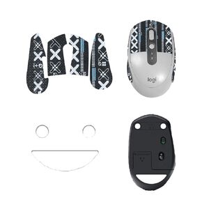 Mouse Grip Tape for Logitech M585, Rounded Curved Edges Mouse Feet Skates,Self-Adhesive PreCut Sweat-Resistant Professional Mice Upgrade Kit(Foot pad + Black Mouse Grip Tape)