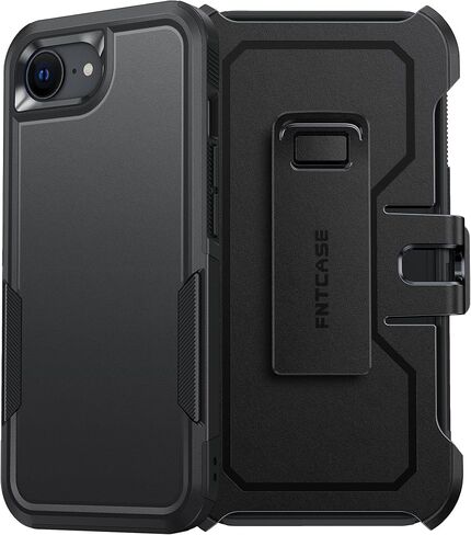 FNTCASE for iPhone 16e Phone Case: for iPhone 16E Case 2025 Heavy Duty Drop Protection with Rugged Belt-Clip Holster Military Grade Shockproof Durable Protective Cell Phone Cover (Black) in Saudi Arabia