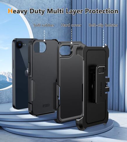 FNTCASE for iPhone 16e Phone Case: for iPhone 16E Case 2025 Heavy Duty Drop Protection with Rugged Belt-Clip Holster Military Grade Shockproof Durable Protective Cell Phone Cover (Black) in Saudi Arabia
