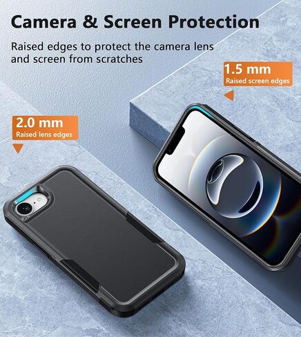 Fntcase for iPhone 16e Phone Case: for iPhone 16E Case 2025 حماية انخفاض بالخدمة الثقيلة مع غطاء الهاتف الخليوي العسكري المقاوم للصفات العسكرية (أسود) (أسود) in Kuwait