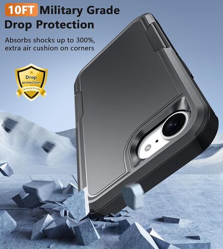 Fntcase for iPhone 16e Phone Case: for iPhone 16E Case 2025 حماية انخفاض بالخدمة الثقيلة مع غطاء الهاتف الخليوي العسكري المقاوم للصفات العسكرية (أسود) (أسود) in Kuwait