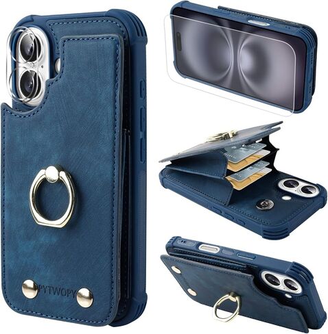 Wallet Case Compatible for iPhone 16 6.1 inch with Credit Card Holder,Shockproof Protective Phone Cover Supports 360°Rotation Ring Stand and RFID Blocking,Dark Purple in Saudi Arabia