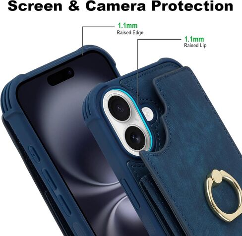 Wallet Case Compatible for iPhone 16 6.1 inch with Credit Card Holder,Shockproof Protective Phone Cover Supports 360°Rotation Ring Stand and RFID Blocking,Dark Purple in Saudi Arabia