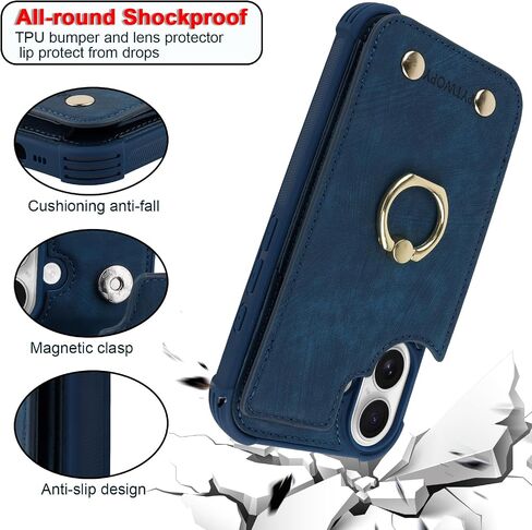 Wallet Case Compatible for iPhone 16 6.1 inch with Credit Card Holder,Shockproof Protective Phone Cover Supports 360°Rotation Ring Stand and RFID Blocking,Dark Purple in Saudi Arabia