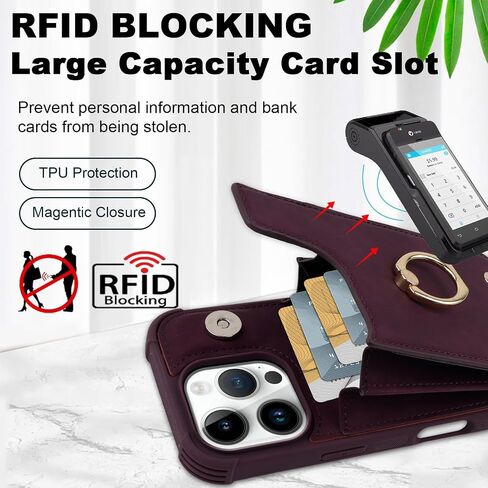Wallet Case Compatible for iPhone 16 6.1 inch with Credit Card Holder,Shockproof Protective Phone Cover Supports 360°Rotation Ring Stand and RFID Blocking,Dark Purple in Saudi Arabia