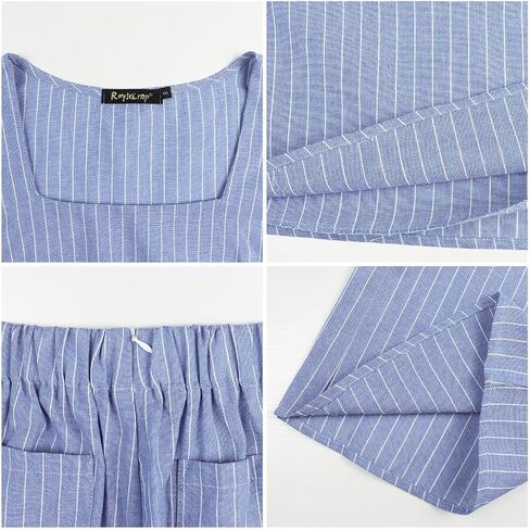 ROYLAMP Women's Summer 2 Piece Outfits Sleeveless Square Neck Tops Wide Leg Pants set Jumpsuit with Pockets in Kuwait