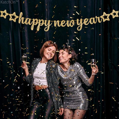 KatchOn, Big Happy New Year Banner Rose Gold - Pre-Strung, 10 Feet | Rose Gold Happy New Year Decorations 2025 | New Year Sign for Rose Gold New Years Decorations 2025 | 2025 New Years Decorations in Saudi Arabia