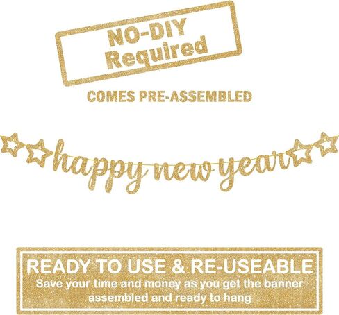 KatchOn, Big Happy New Year Banner Rose Gold - Pre-Strung, 10 Feet | Rose Gold Happy New Year Decorations 2025 | New Year Sign for Rose Gold New Years Decorations 2025 | 2025 New Years Decorations in Saudi Arabia