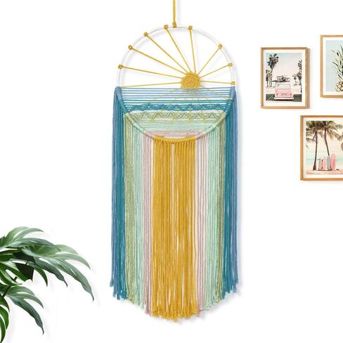MEIVINES Macrame Wall Hanging, 11.8x27.6 Inches Boho Wall Decor, Sun Tapestry Wall Art Dream Catchers, Woven Hanging Tapestry Tassels Handmade Colorful Tapestry for Bedroom Living Room Nursery Apartment in Saudi Arabia