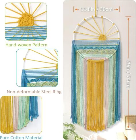 MEIVINES Macrame Wall Hanging, 11.8x27.6 Inches Boho Wall Decor, Sun Tapestry Wall Art Dream Catchers, Woven Hanging Tapestry Tassels Handmade Colorful Tapestry for Bedroom Living Room Nursery Apartment in Saudi Arabia