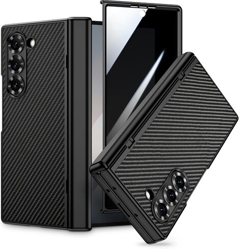 VEGO Galaxy Z Fold 6 Case with Built-in Privacy Screen Protector & Hinge Protection, Slim PU Leather Case for Samsung Galaxy Z Fold 6 5G - Carbon Fiber Black in Saudi Arabia