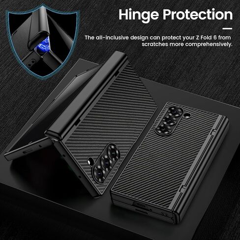 VEGO Galaxy Z Fold 6 Case with Built-in Privacy Screen Protector & Hinge Protection, Slim PU Leather Case for Samsung Galaxy Z Fold 6 5G - Carbon Fiber Black in Saudi Arabia